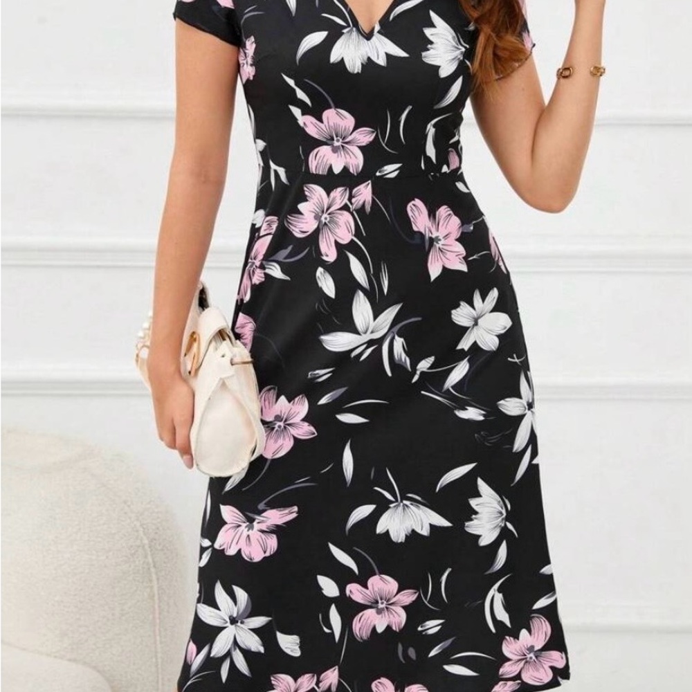 Floral Black and Pink Dress